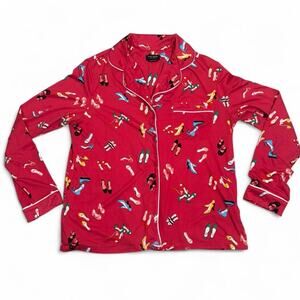 Kate Spade Pink Button Down PJ Top with Shoe Print